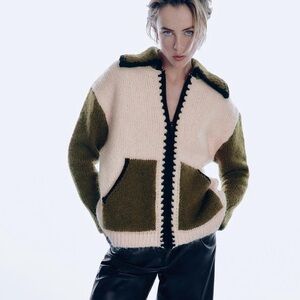 Zara Combination Knit Wool Blend Cardigan - brand new